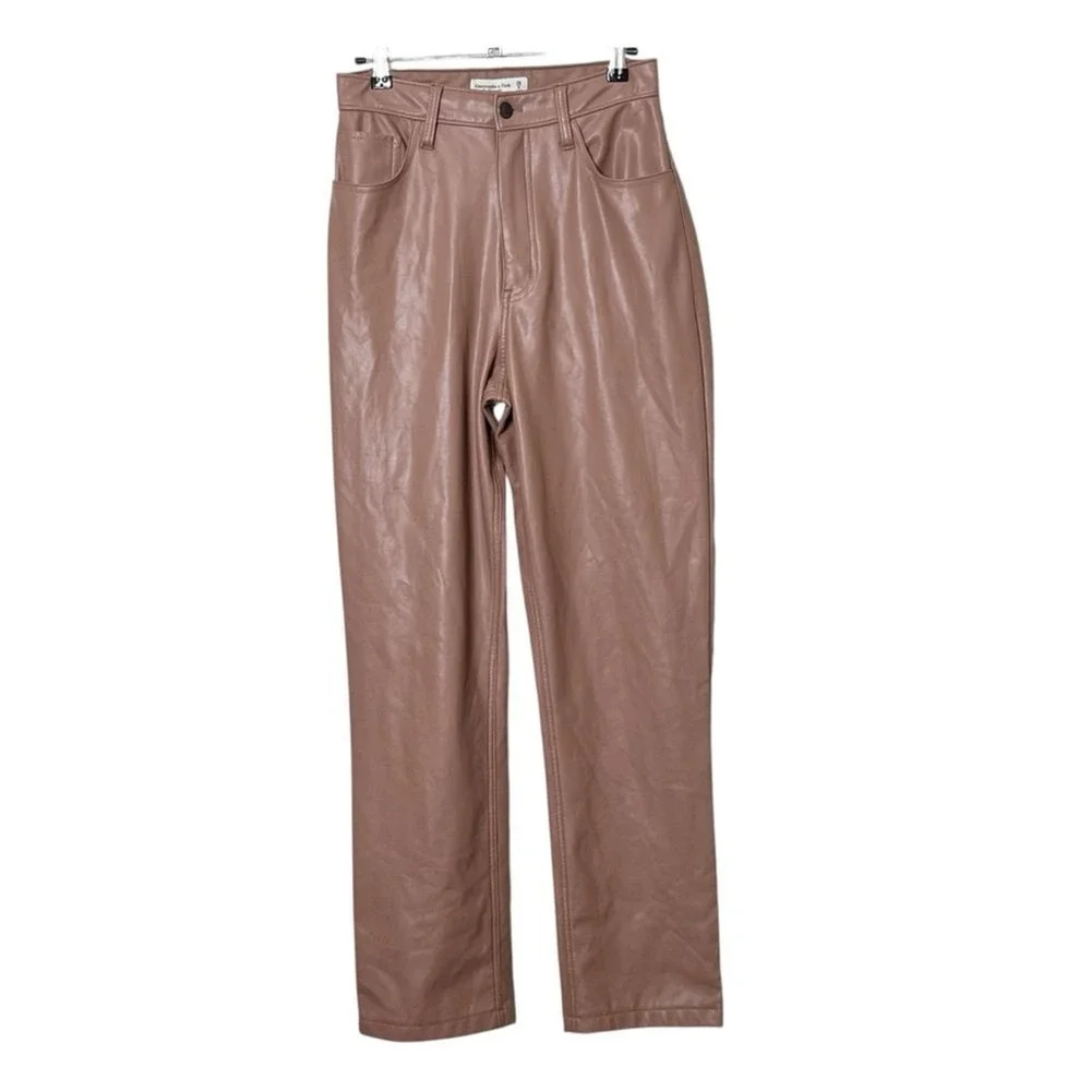 Abercrombie & Fitch 90s Curve Love Pants Size 28 Brown Faux Leather Night Out